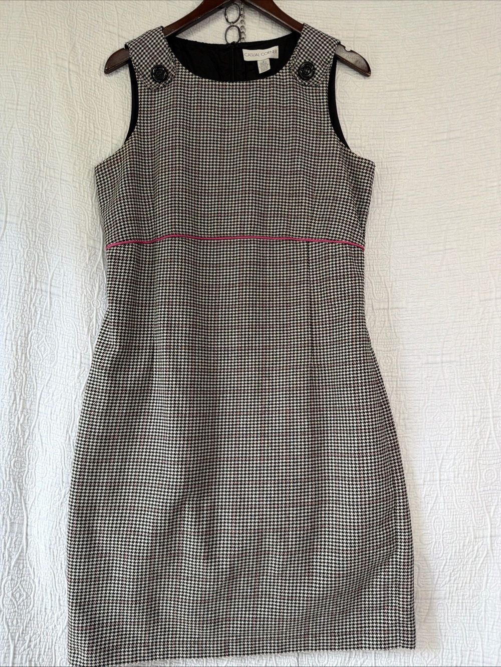 Vintage Casual Corner Houndstooth Dress Size 12 Black White Midi Sheath Lined - Picture 1 of 16